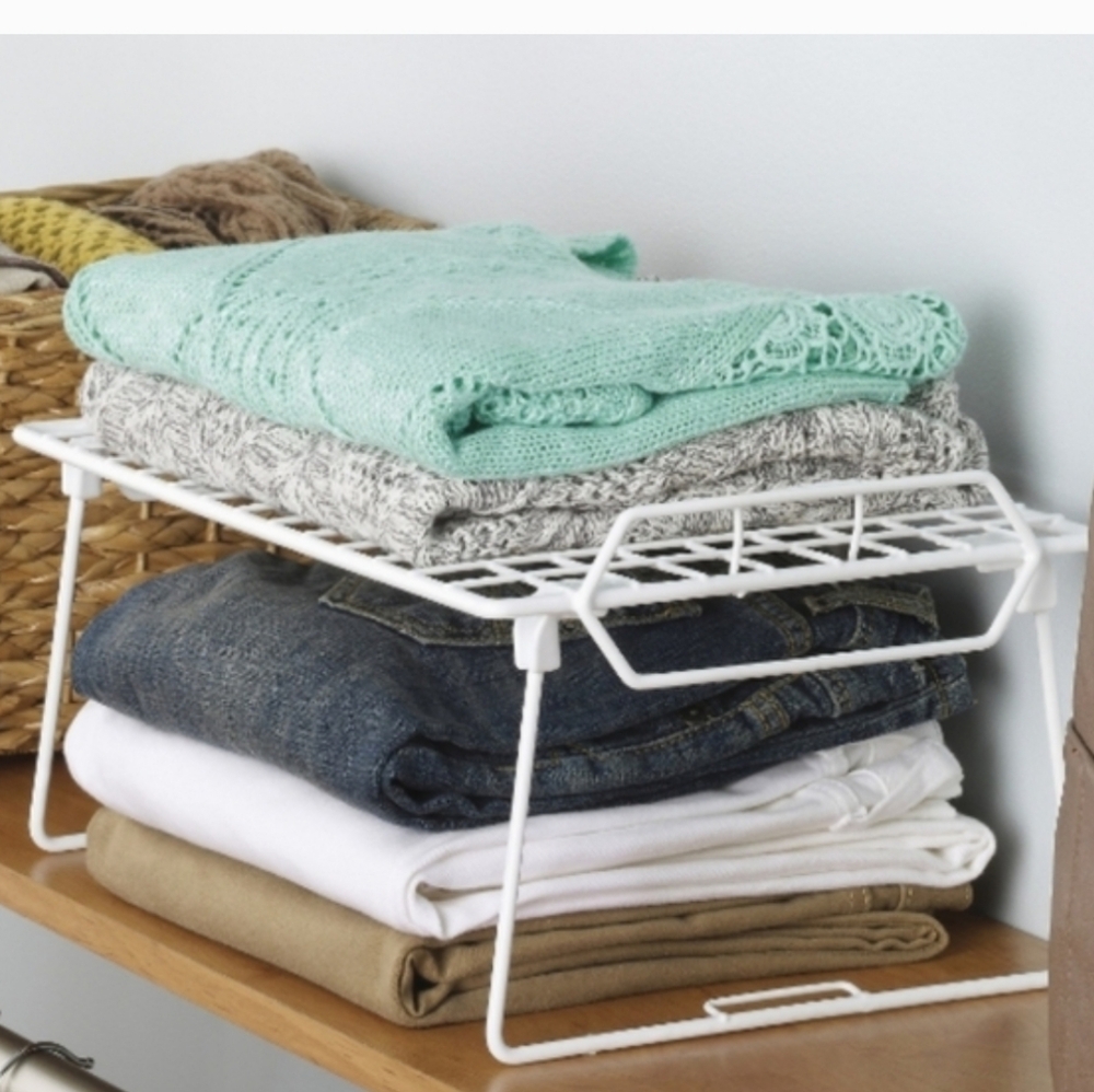 Shelf Riser Space Saving Storage for Kitchen Cabinets, Pantry, Shoe Closet White